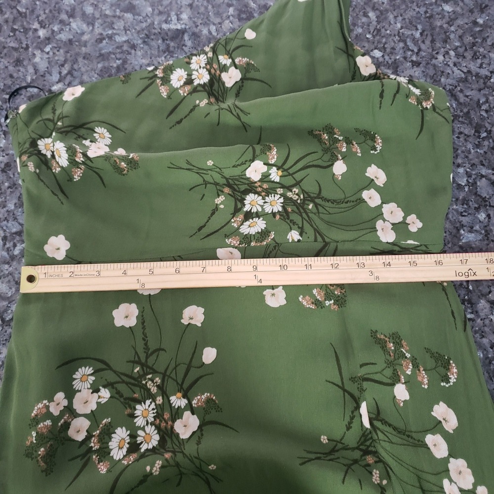 Reformation Dress Size 12 Evelyn Green Floral One Shoulder Maxi Gown ~ FLAWED - Picture 15 of 16